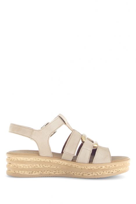 64552 Gabor Kadın Dolgu Topuklu Deri Sandalet 3.5-7.5 14 Karamel/Samtchevreau/Satin-caramel/gold
