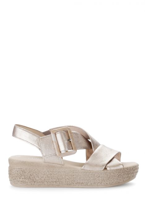 64572 Gabor Kadın Dolgu Topuklu Deri Sandalet 3.5-7.5 62 Metalik/Satin Met. puder