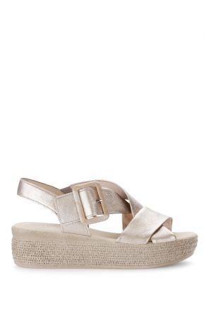 64572 Gabor Kadın Dolgu Topuklu Deri Sandalet 3.5-7.5 62 Metalik/Satin Met. puder