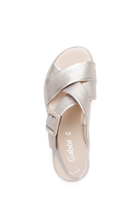 64572 Gabor Kadın Dolgu Topuklu Deri Sandalet 3.5-7.5 62 Metalik/Satin Met. puder