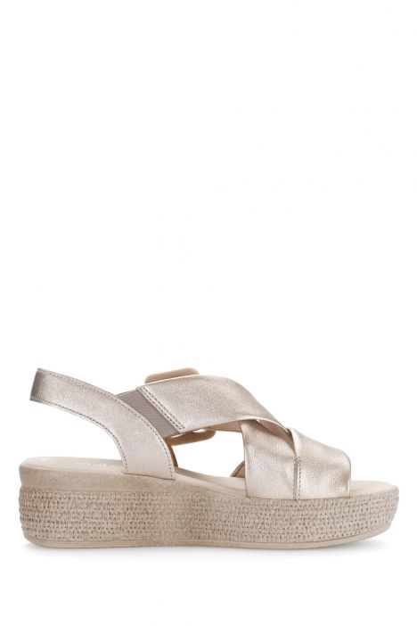 64572 Gabor Kadın Dolgu Topuklu Deri Sandalet 3.5-7.5 62 Metalik/Satin Met. puder