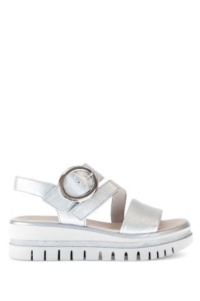 64627 Gabor Kadın Dolgu Topuklu Deri Sandalet 3.5-7.5 61 Gümüş/Satin Met. - silver
