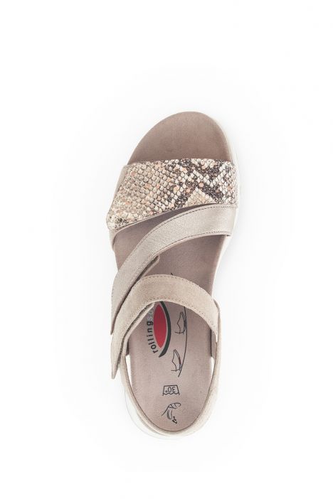 66882 Gabor Rolling Soft Kadın Yürüyüş Sandaleti 3.5-7.5 63 Vizon/Snake/CervoMt/Velour, pesca/puder/oasi