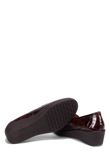 8017 Kifidis Kadın Krokodil Baskılı Deri Anatomik Ayakkabı 36-41 Kahverengi Kroko / Brown Croco - 505