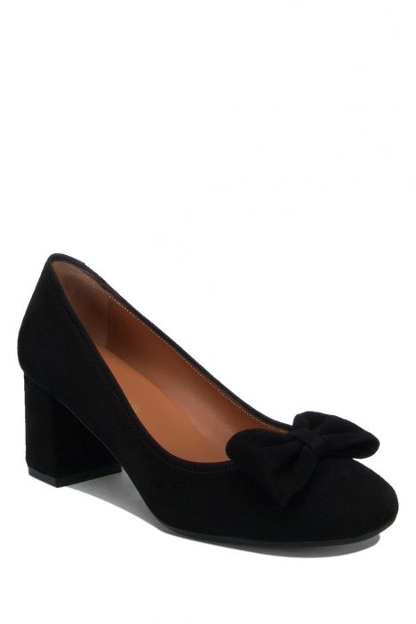 80191 Kifidis Fiyonklu Süet Topuklu Ayakkabı 36-41 Siyah Süet / Black Suede