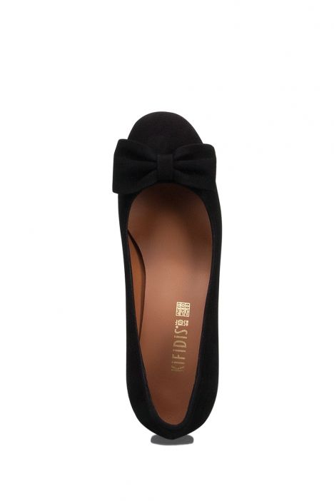 80191 Kifidis Fiyonklu Süet Topuklu Ayakkabı 36-41 Siyah Süet / Black Suede