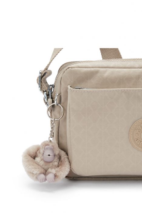 Kipling ABANU M Orta Boy Omuz Çantası 17x24x9 cm Sign Beige Emb