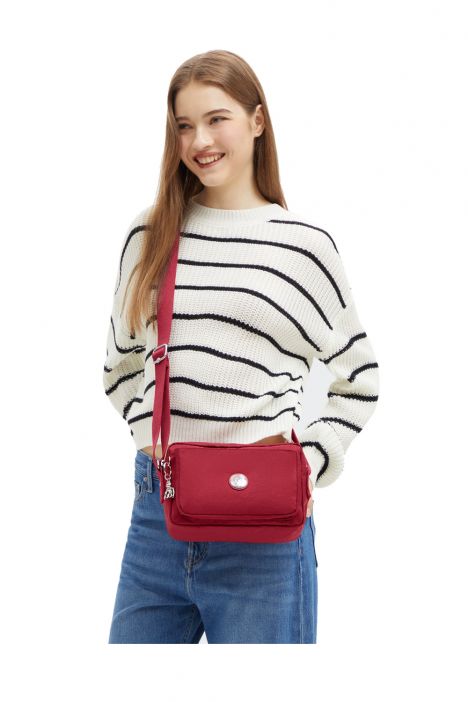 Kipling ABANU M Orta Boy Omuz Çantası 17x24x9 cm Red Red Wine
