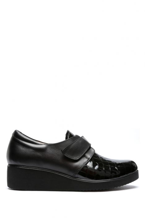 AC582607 Kifidis Anatomik Kadın Velkrolu Deri Ayakkabı 36-41 Siyah Deri-Kroko 2751/Black Croco