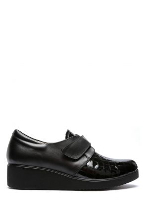 AC582607 Kifidis Anatomik Kadın Velkrolu Deri Ayakkabı 36-41 Siyah Deri-Kroko 2751/Black Croco