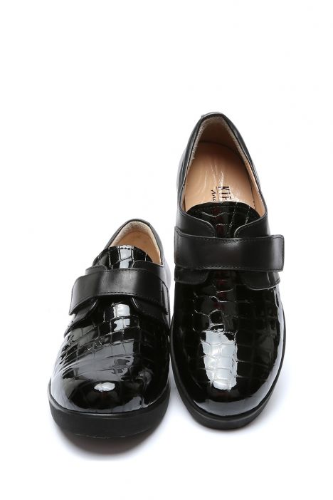 AC582607 Kifidis Anatomik Kadın Velkrolu Deri Ayakkabı 36-41 Siyah Deri-Kroko 2751/Black Croco