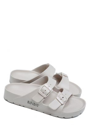 AQ1468 Kifidis Aqua Unisex Çift Bantlı Plaj Terliği 36-45 Bej/Beige