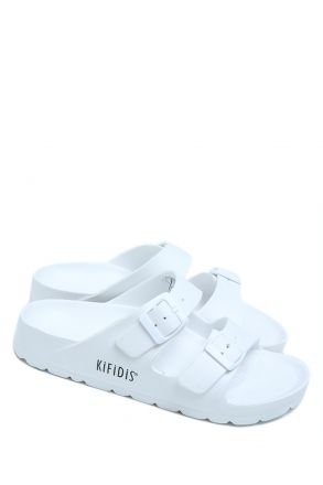 AQ1468 Kifidis Aqua Unisex Çift Bantlı Plaj Terliği 36-45 Beyaz/White