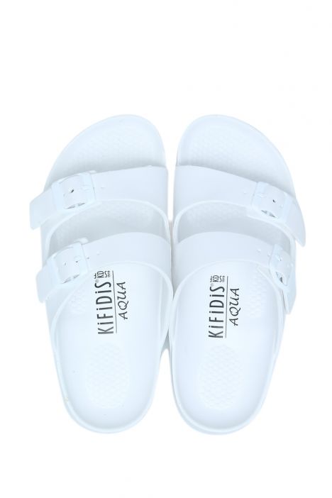 AQ1468 Kifidis Aqua Unisex Çift Bantlı Plaj Terliği 36-45 Beyaz/White