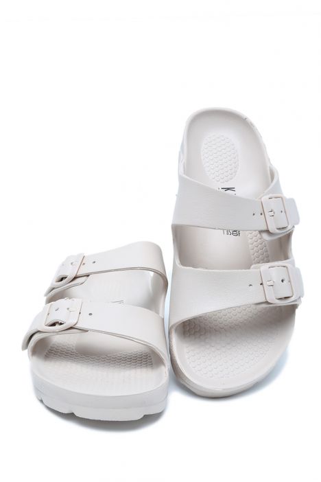 AQ1468 Kifidis Aqua Unisex Çift Bantlı Plaj Terliği 36-45 Bej/Beige