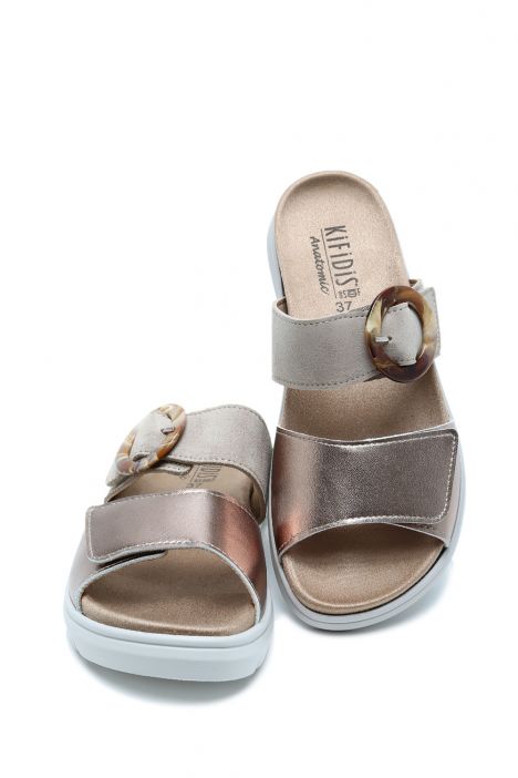 Abby 22 Ac-Kifidis Kadın Tokalı Anatomik Terlik 36-41 Metalik/Onix 1266/1116