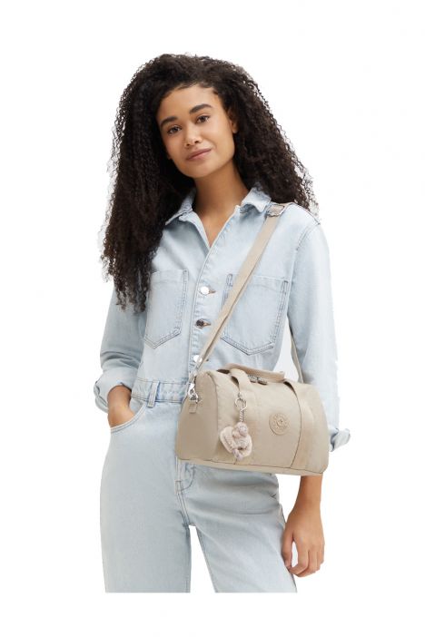 Kipling BINA M Orta Boy Omuz Çantası 17x27x14 cm Sign Beige Emb