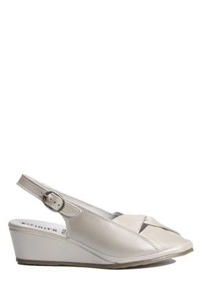Bruna Ac-Kifidis Kadın Anatomik Deri Sandalet 35-42 Sedefli Beyaz/Taupe 290