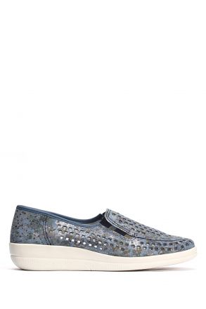 Buzios Ac-Kifidis Kadın Anatomik Deri Ayakkabı 35-42 Lacivert Desenli/Blue Trim 1422