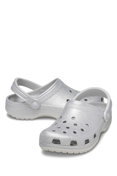 Crocs 205942 Classic Glitter Clog Kadın Simli Sandalet 36-40 0IC-Gri/Silver Glitter