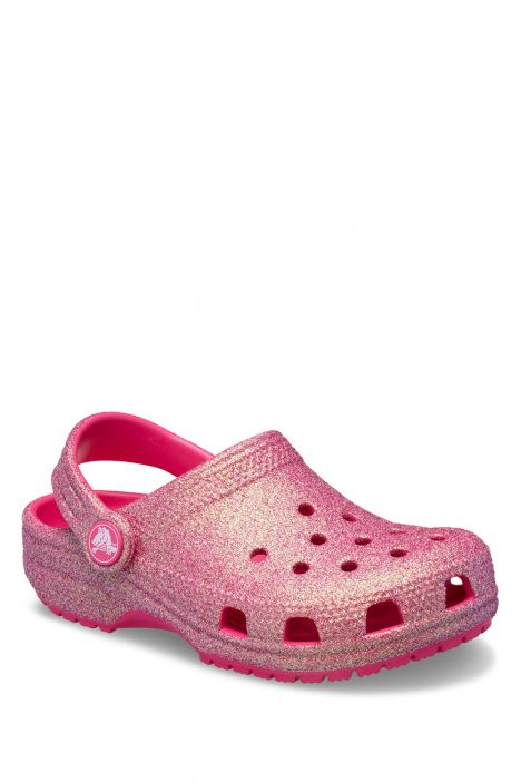 Crocs 210985 Classic Iridescent Glitter Çocuk Sandalet 22-27 6ZQ-Pembe Simli/Dragon Fruit
