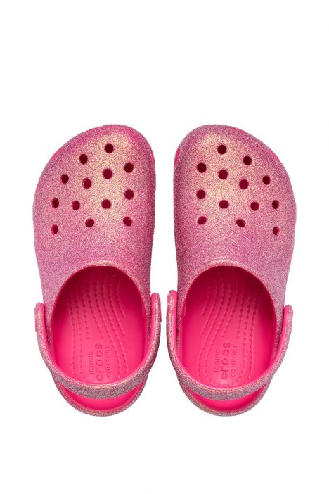 Crocs 210985 Classic Iridescent Glitter Çocuk Sandalet 22-27 6ZQ-Pembe Simli/Dragon Fruit