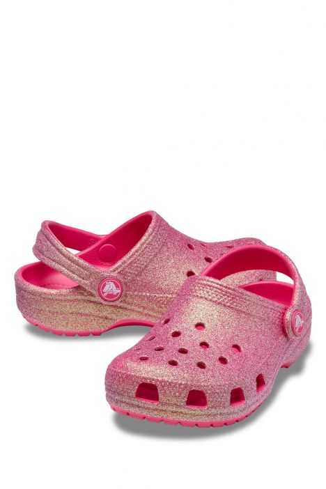 Crocs 210985 Classic Iridescent Glitter Çocuk Sandalet 22-27 6ZQ-Pembe Simli/Dragon Fruit