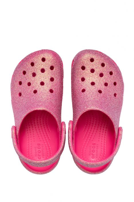 Crocs 210986 Classic Iridescent Glitter Çocuk Sandalet 28-34 6ZQ-Pembe Simli/Dragon Fruit