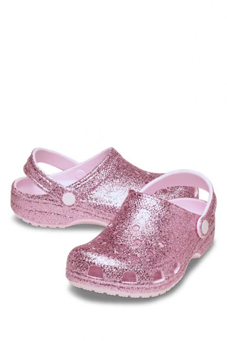 Crocs 211939 Classic Chunky Glitter Clog Kız Çocuk Simli Sandalet 28-35 6ZW-Pink Milk
