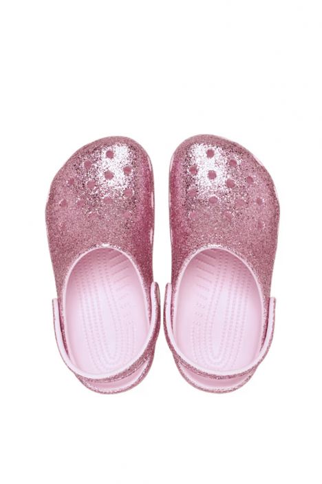 Crocs 211939 Classic Chunky Glitter Clog Kız Çocuk Simli Sandalet 28-35 6ZW-Pink Milk
