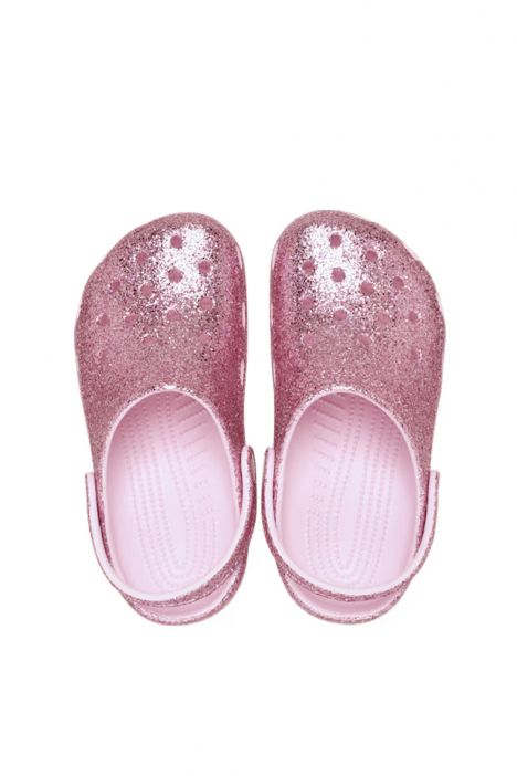 Crocs 211940 Classic Chunky Glitter Clog Kız Çocuk Simli Sandalet 22-28 6ZW-Pink Milk