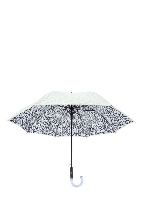 FLA-6001 Ferre Desenli Otomatik Mekanizmalı Uzun Şemsiye Bej Leopar Desenli