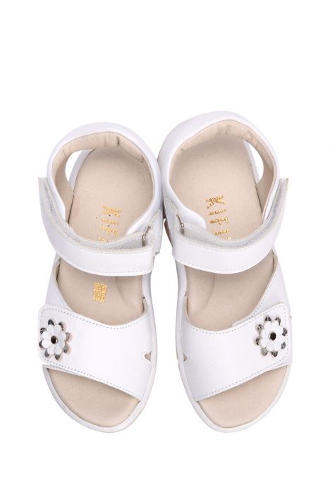 GA22002 Kifidis-Kids Kız Çocuk Deri Sandalet 24-30 Beyaz Deri