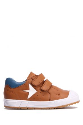 GA22015 Kifidis-Kids Unisex Çocuk Deri Spor Ayakkabı 24-30 Konyak Deri