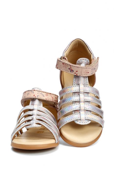 GA23008 Kifidis-Kids Kız Çocuk Deri Sandalet 19-23 Pudra Multi