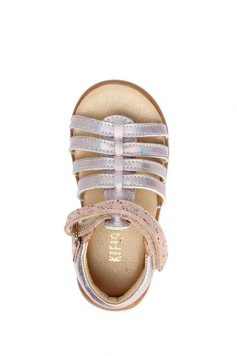 GA23008 Kifidis-Kids Kız Çocuk Deri Sandalet 19-23 Pudra Multi