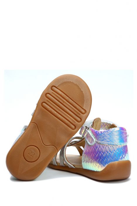 GA23008 Kifidis-Kids Kız Çocuk Deri Sandalet 19-23 Mavi Multi