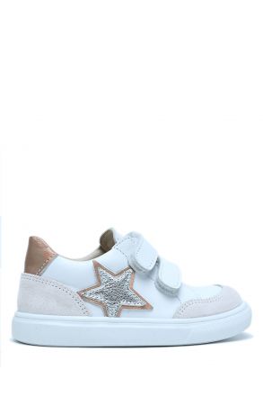 GA23009 Kifidis-Kids Unisex Çocuk Deri Ayakkabı 23-35 Beyaz - Pembe Deri