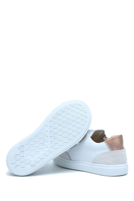 GA23009 Kifidis-Kids Unisex Çocuk Deri Ayakkabı 23-35 Beyaz - Pembe Deri