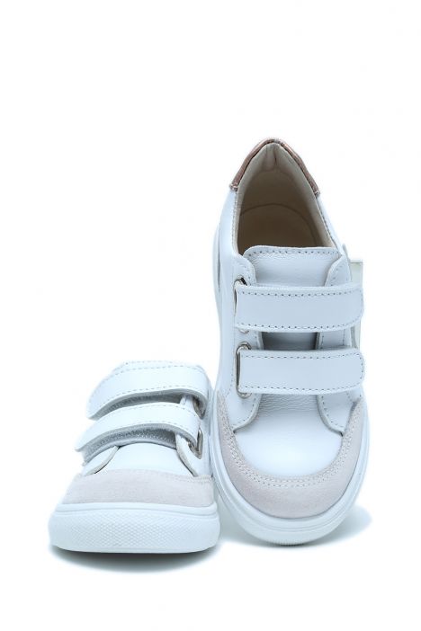 GA23009 Kifidis-Kids Unisex Çocuk Deri Ayakkabı 23-35 Beyaz - Pembe Deri