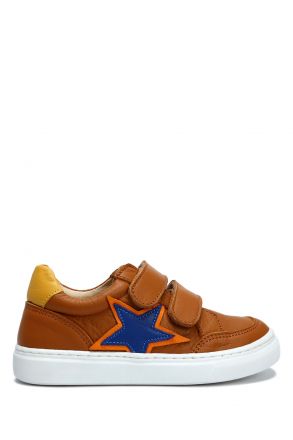 GA23009 Kifidis-Kids Unisex Çocuk Deri Ayakkabı 23-35 Konyak Deri