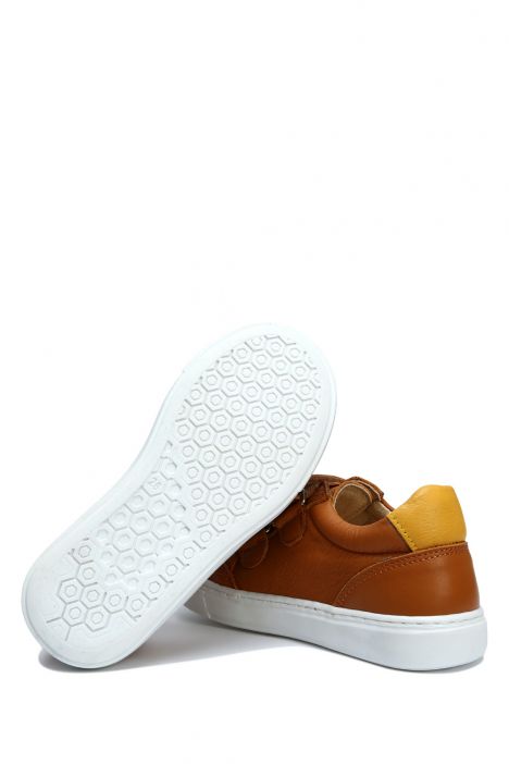 GA23009 Kifidis-Kids Unisex Çocuk Deri Ayakkabı 23-35 Konyak Deri