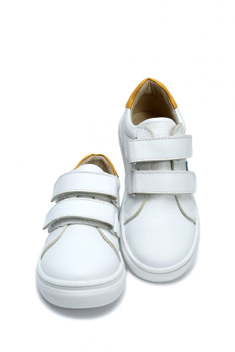 GA23010 Kifidis Paplus Unisex Çocuk Deri Ayakkabı 25-30 Beyaz - Sarı Deri