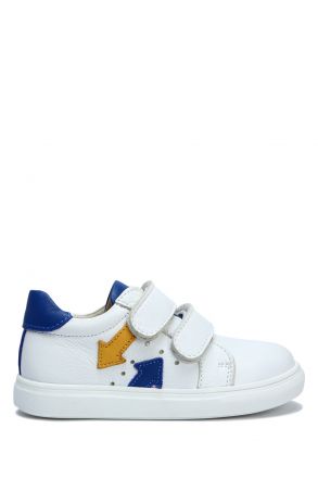 GA23015 Kifidis-Kids Unisex Çocuk Deri Ayakkabı 25-30 Beyaz - Cobalt Deri