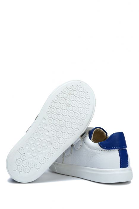 GA23015 Kifidis-Kids Unisex Çocuk Deri Ayakkabı 25-30 Beyaz - Cobalt Deri