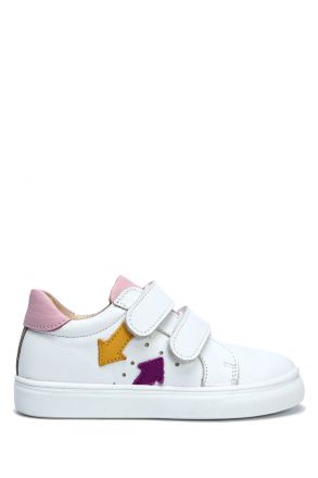GA23015 Kifidis-Kids Unisex Çocuk Deri Ayakkabı 25-30 Beyaz - Pembe Deri
