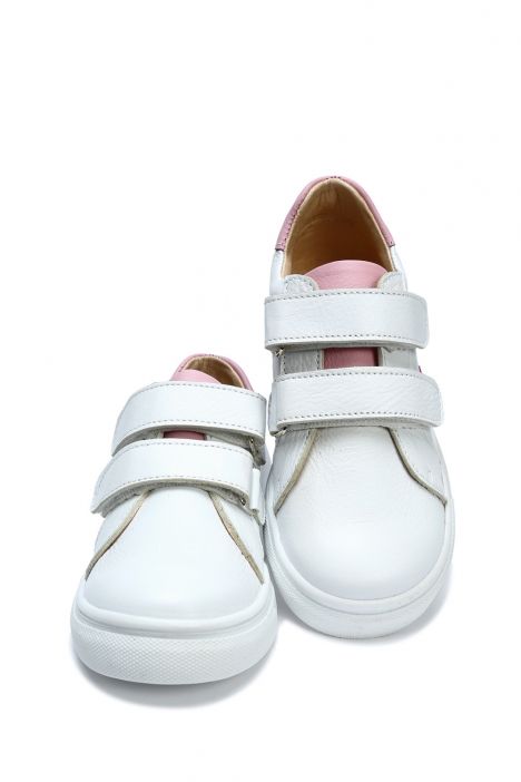 GA23015 Kifidis-Kids Unisex Çocuk Deri Ayakkabı 25-30 Beyaz - Pembe Deri