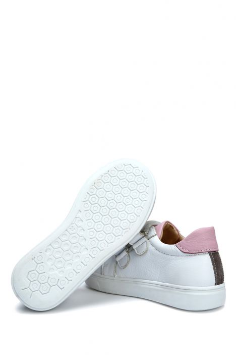 GA23015 Kifidis-Kids Unisex Çocuk Deri Ayakkabı 25-30 Beyaz - Pembe Deri