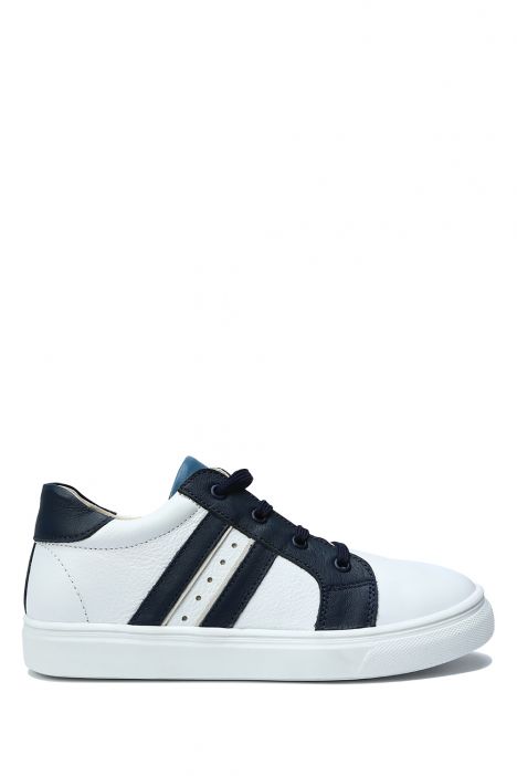 GA23020 Kifidis-Kids Unisex Çocuk Deri Ayakkabı 31-34 Beyaz - Lacivert Deri