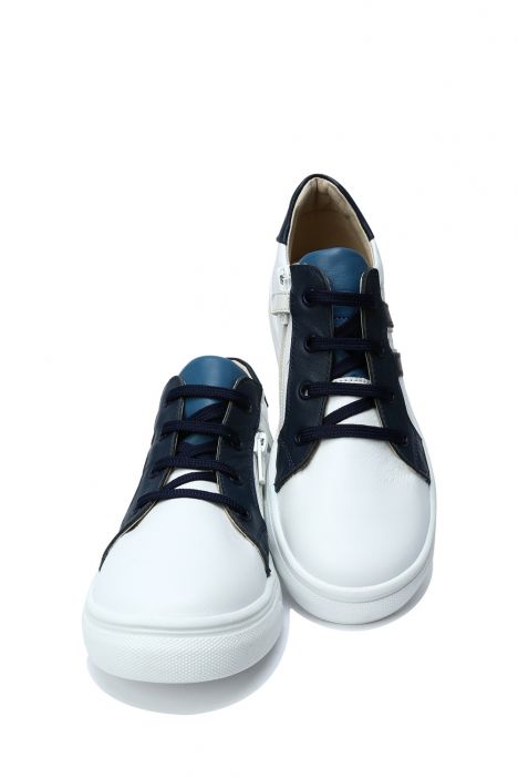 GA23020 Kifidis-Kids Unisex Çocuk Deri Ayakkabı 31-34 Beyaz - Lacivert Deri